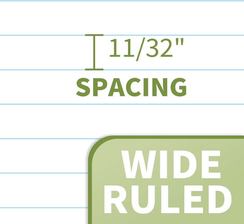 SUNEE Spiral Notebook, 1-Subject, Wide Ruled Paper, 8" x 10-1/2", 100 Sheets per Notebook, 3-Hole Punched Paper, Water Resistant Cover, Double-sided Pockets, Spiral Lined Notebooks for School, Green - Image 3